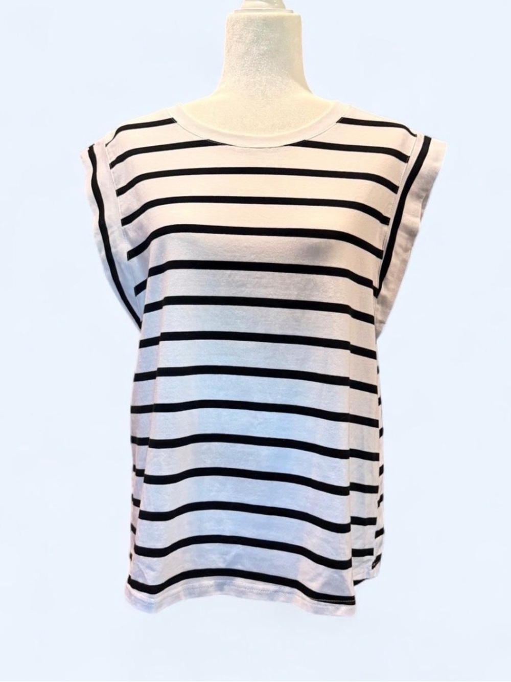 White & Black Striped Women's Cap-Sleeve Top